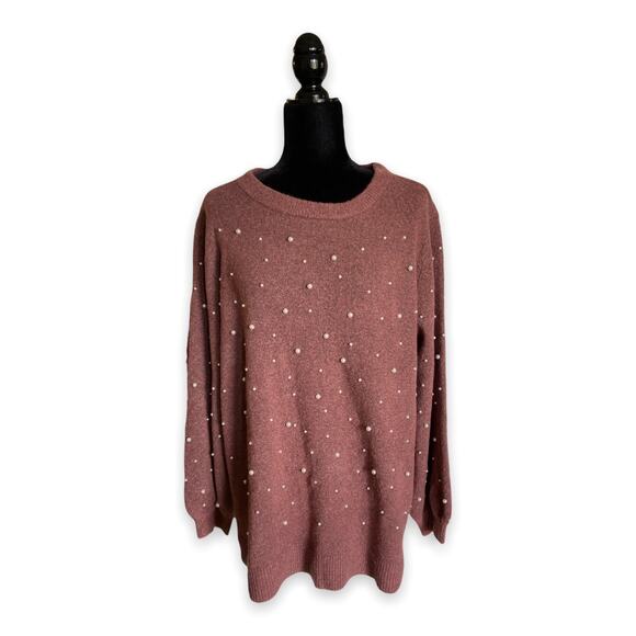 LOFT Plus Womens Sweater Size 16 18 Balloon Sleeve Pearl Embellished Beaded NEW - Picture 2 of 5